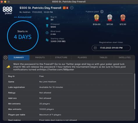 Freeroll Passwords and Tournament Schedule.